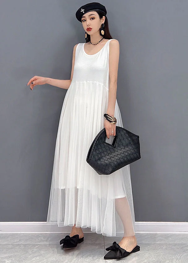 Organic Solid White O-Neck Chiffon Vest Dress And Cloak Two Piece Set Outfits Summer - Image 3