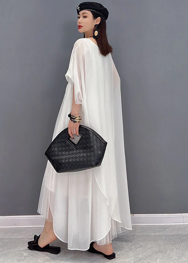 Organic Solid White O-Neck Chiffon Vest Dress And Cloak Two Piece Set Outfits Summer - Image 4