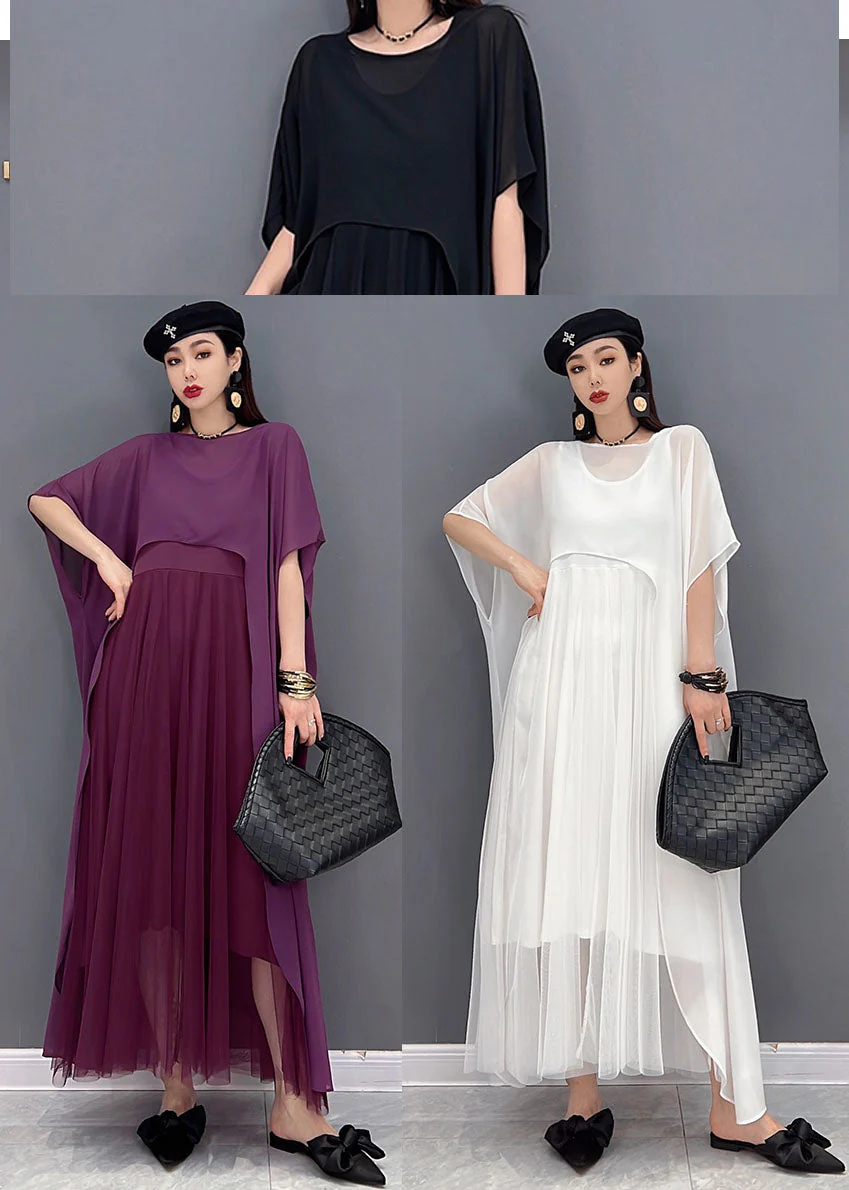 Organic Solid White O-Neck Chiffon Vest Dress And Cloak Two Piece Set Outfits Summer - Image 5