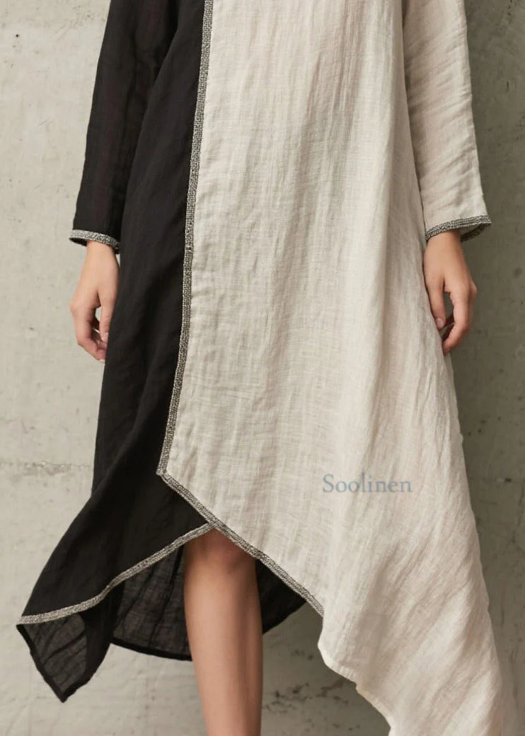 Organic White Asymmetrical Patchwork Cotton Long Dress Spring - Image 4
