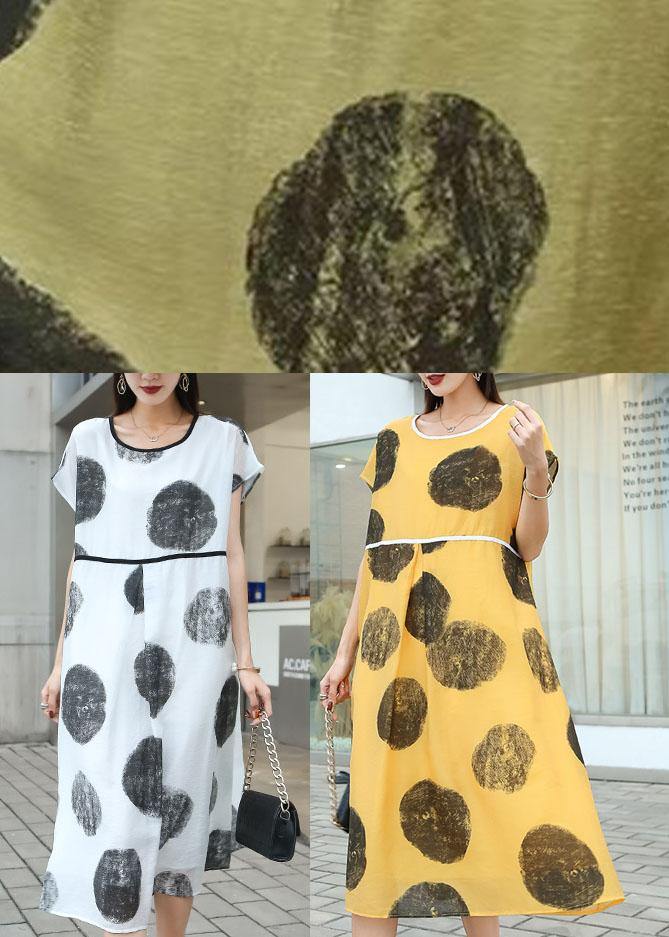 Organic White Dot Loose Patchwork Summer Dress Short Sleeve - Image 5
