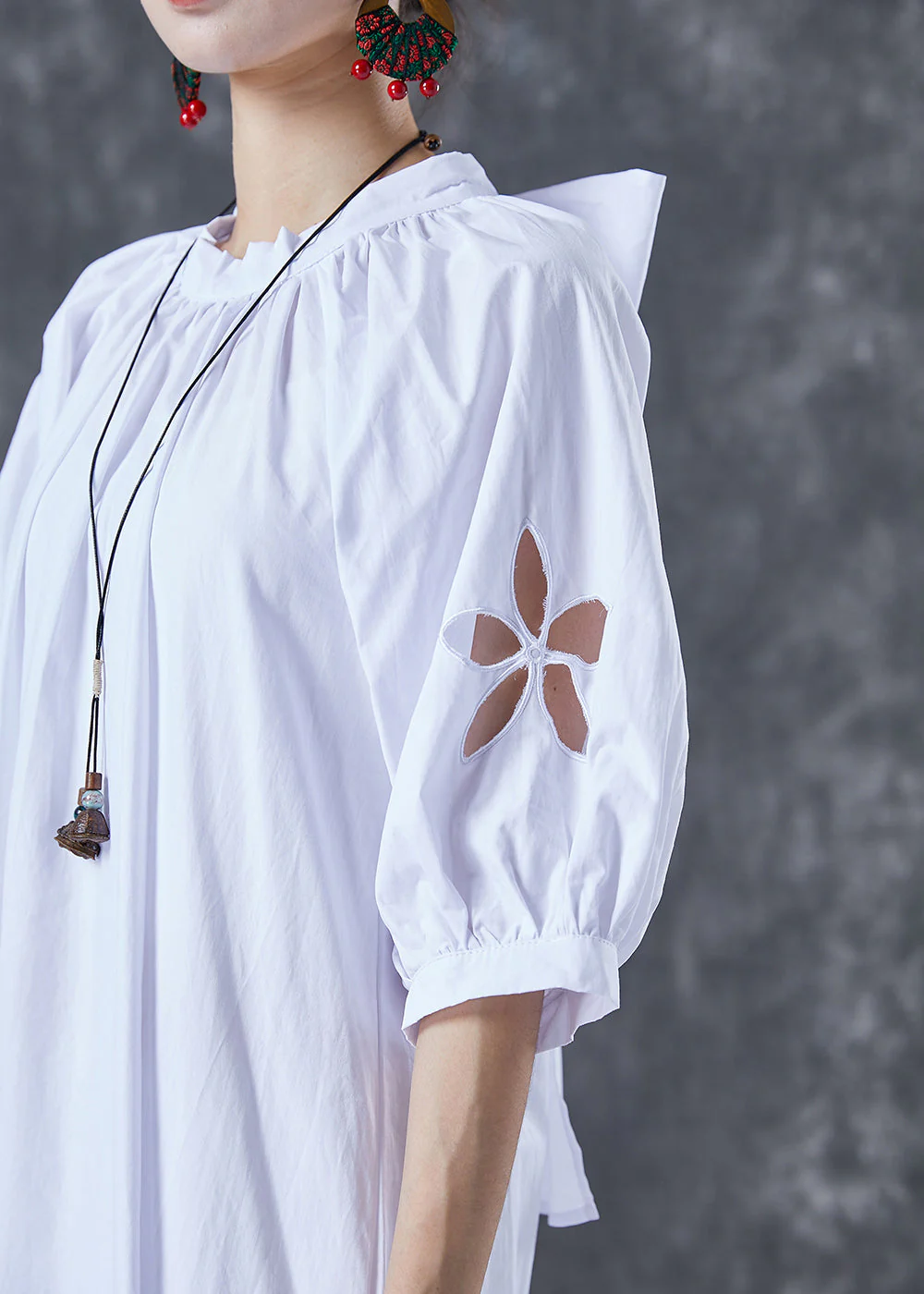 Organic White Hollow Out Patchwork Lace Cotton Ankle Dress Summer - Image 4