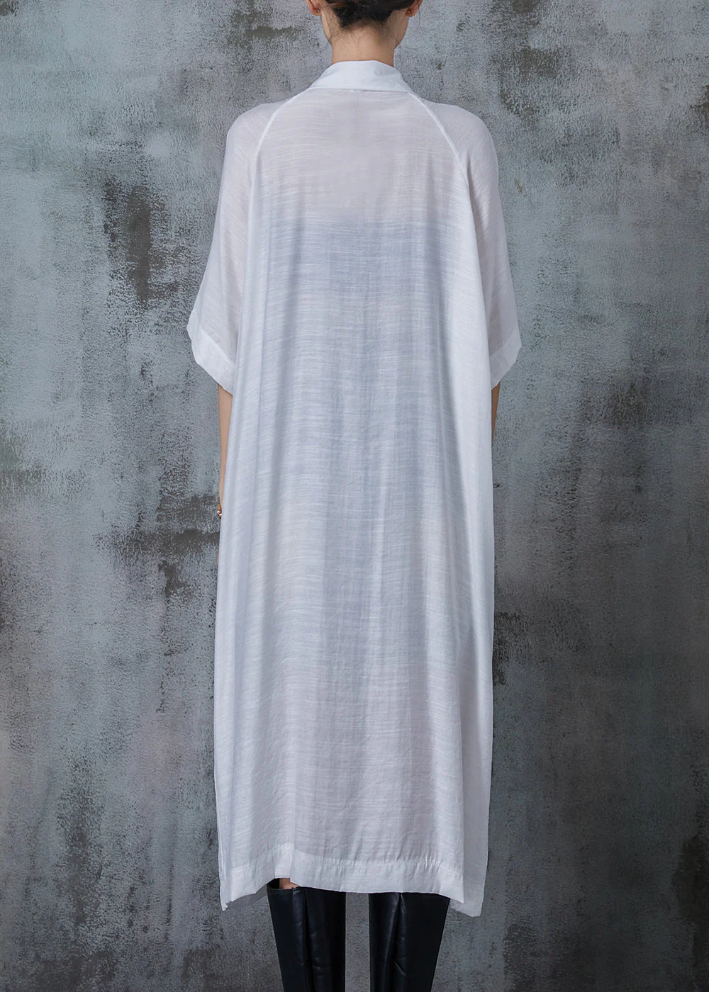 Organic White Oversized Pockets Linen Dress Summer - Image 4