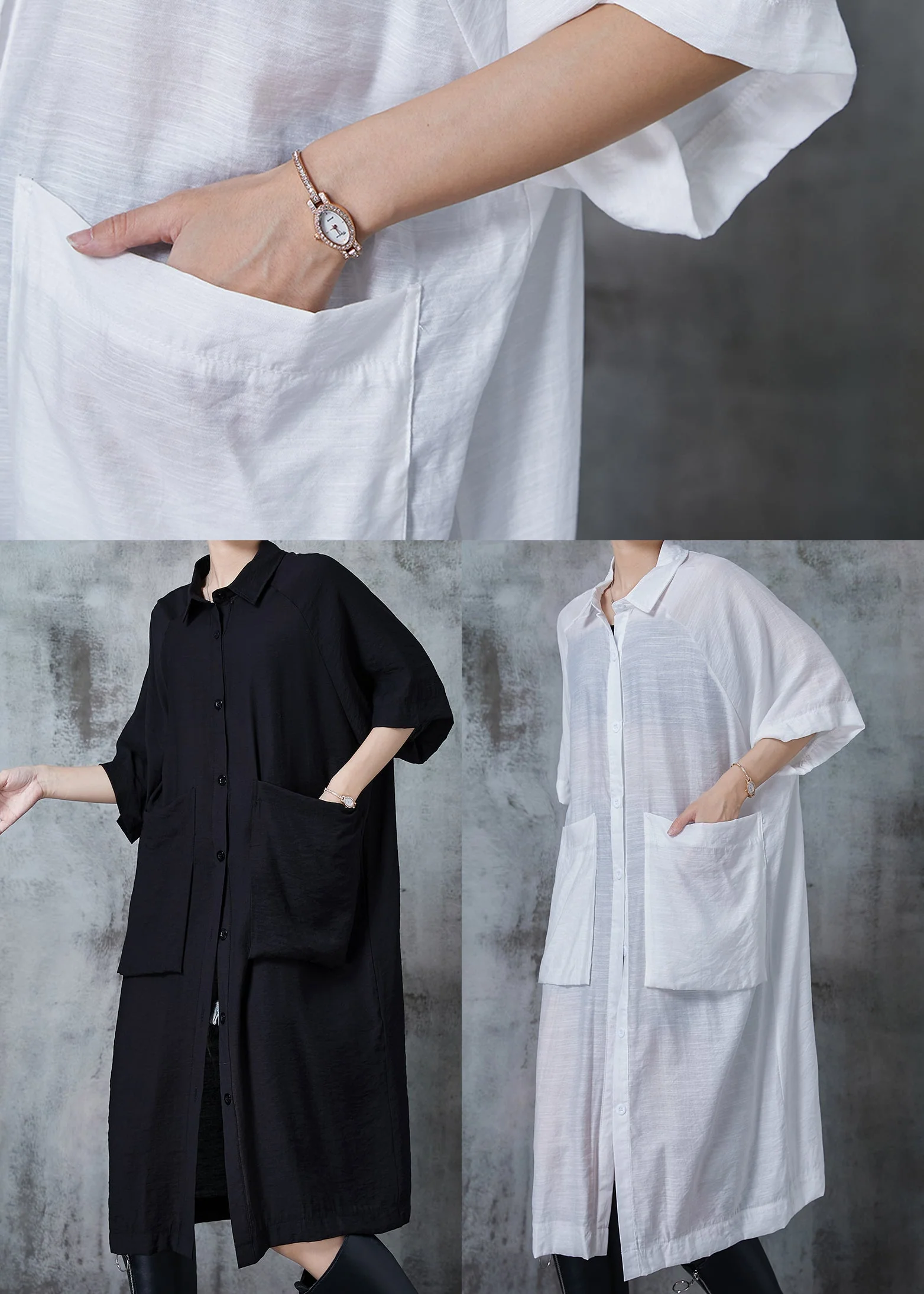Organic White Oversized Pockets Linen Dress Summer - Image 5