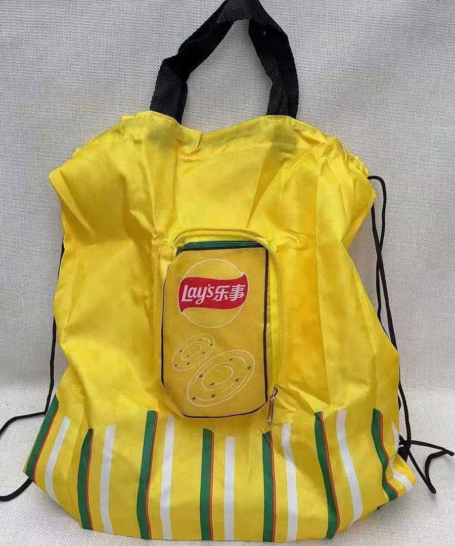 Organic Yellow Drawstring Large Capacity Nylon Shopping Handbag - Image 5