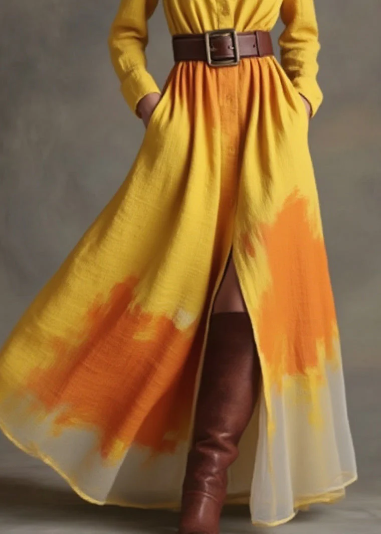 Organic Yellow Peter Pan Collar Print Cotton Ankle Dress Spring - Image 4