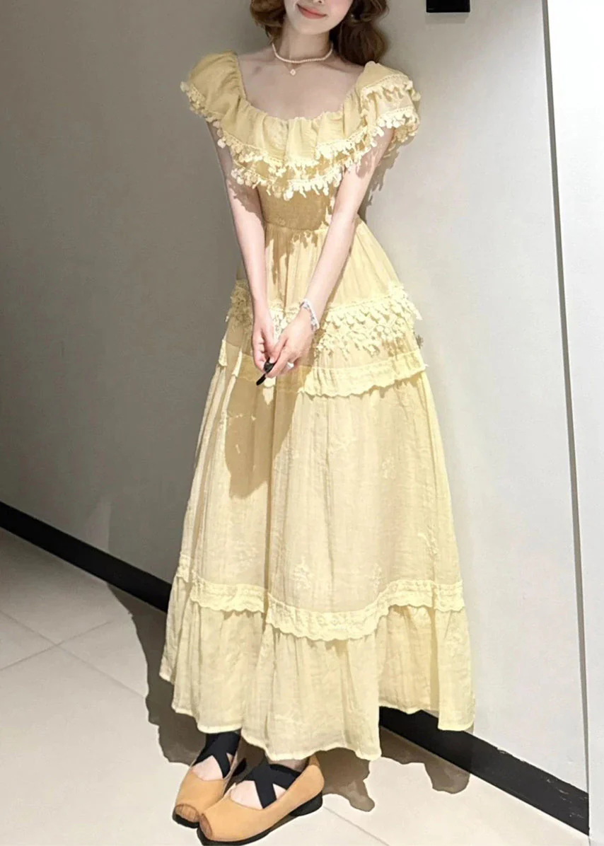 Organic Yellow Tasseled Exra Large Hem Cotton Holiday Dress Summer