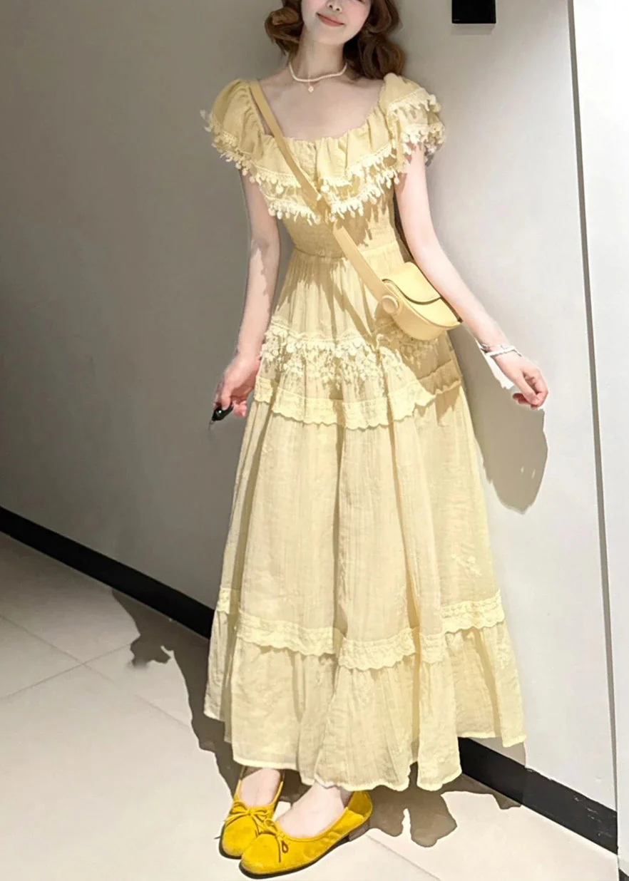 Organic Yellow Tasseled Exra Large Hem Cotton Holiday Dress Summer - Image 2