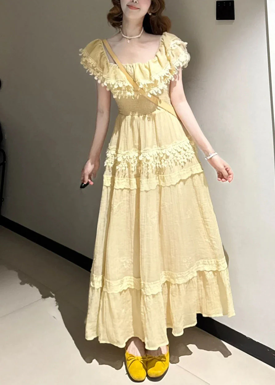Organic Yellow Tasseled Exra Large Hem Cotton Holiday Dress Summer - Image 3