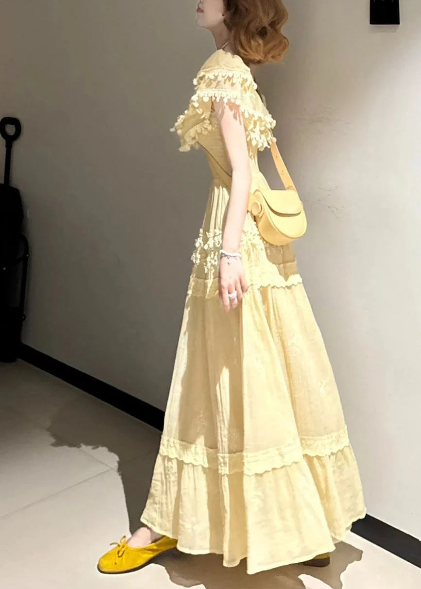 Organic Yellow Tasseled Exra Large Hem Cotton Holiday Dress Summer - Image 4