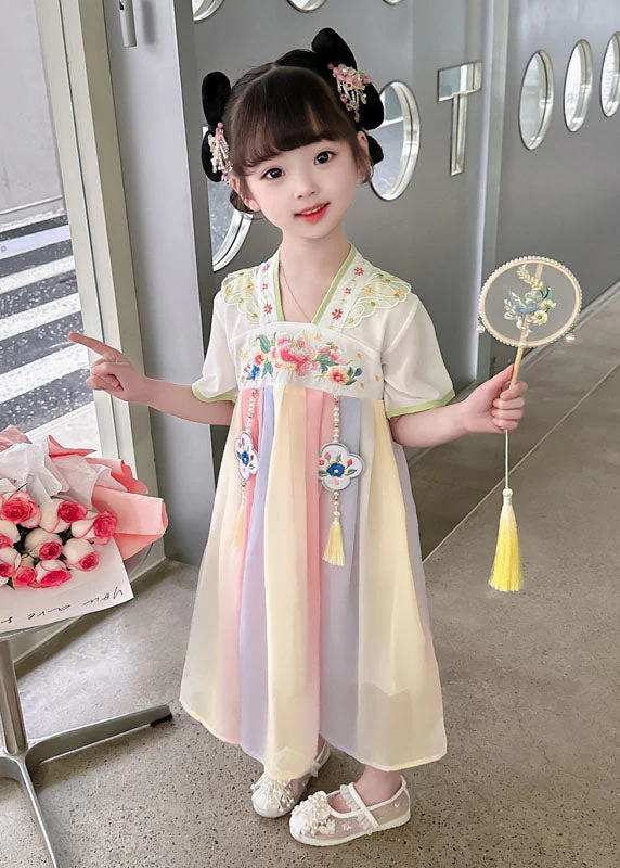 Oriental Green Tasseled Embroideried Patchwork Chiffon Baby Girls Dress Summer