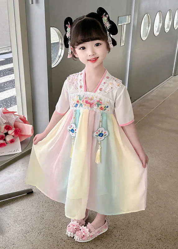 Oriental Green Tasseled Embroideried Patchwork Chiffon Baby Girls Dress Summer - Image 2