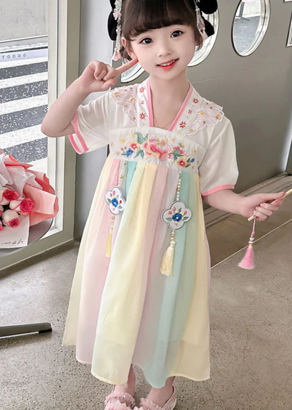 Oriental Green Tasseled Embroideried Patchwork Chiffon Baby Girls Dress Summer - Image 3