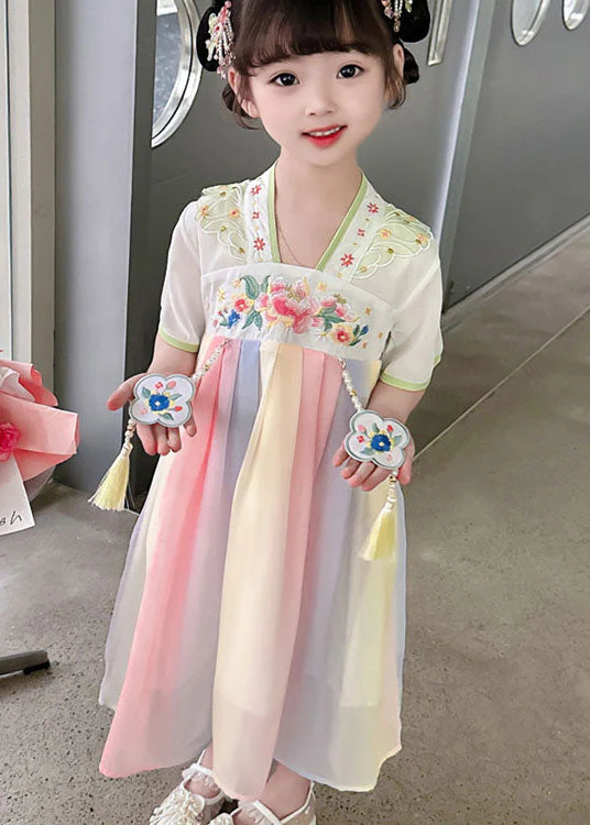 Oriental Green Tasseled Embroideried Patchwork Chiffon Baby Girls Dress Summer - Image 4