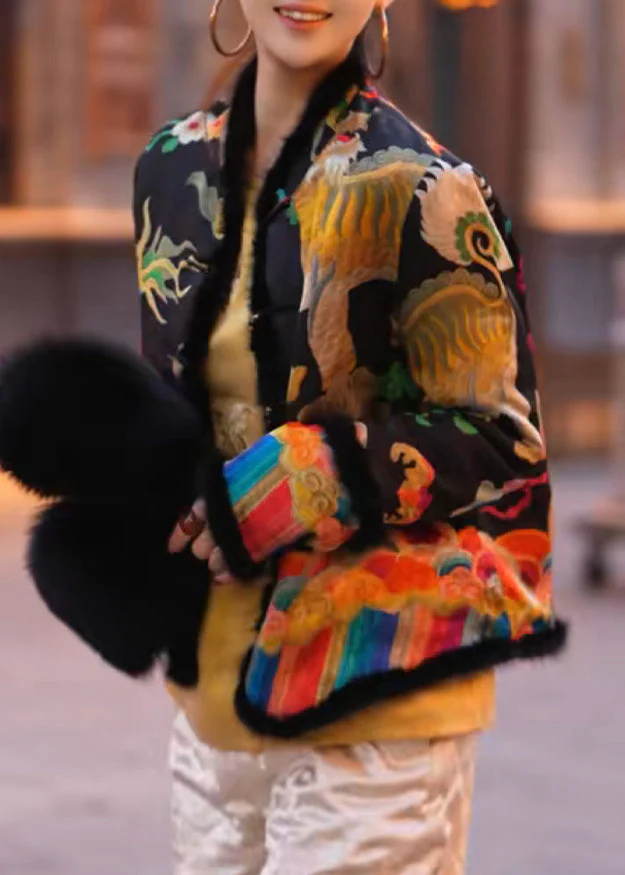 Original Apricot Button Fluffy Patchwork Fine Cotton Parka Winter - Image 3