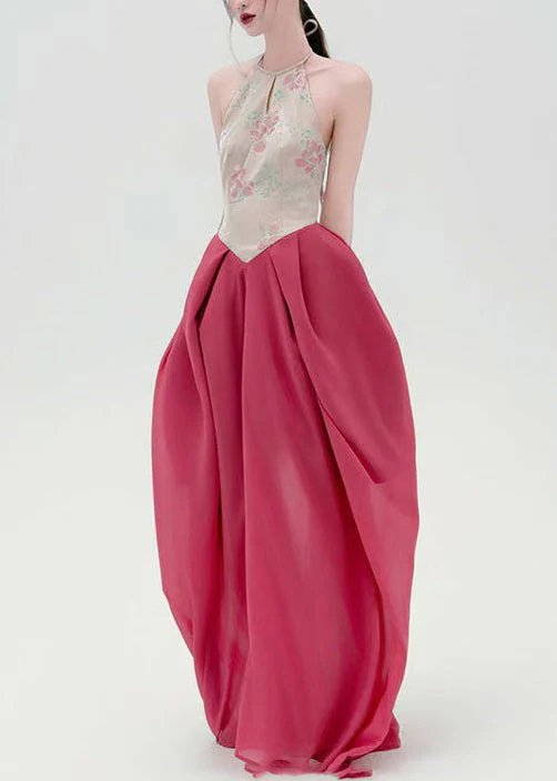Original Backless Print Lace Up Patchwork Cotton Maxi Dresses Sleeveless