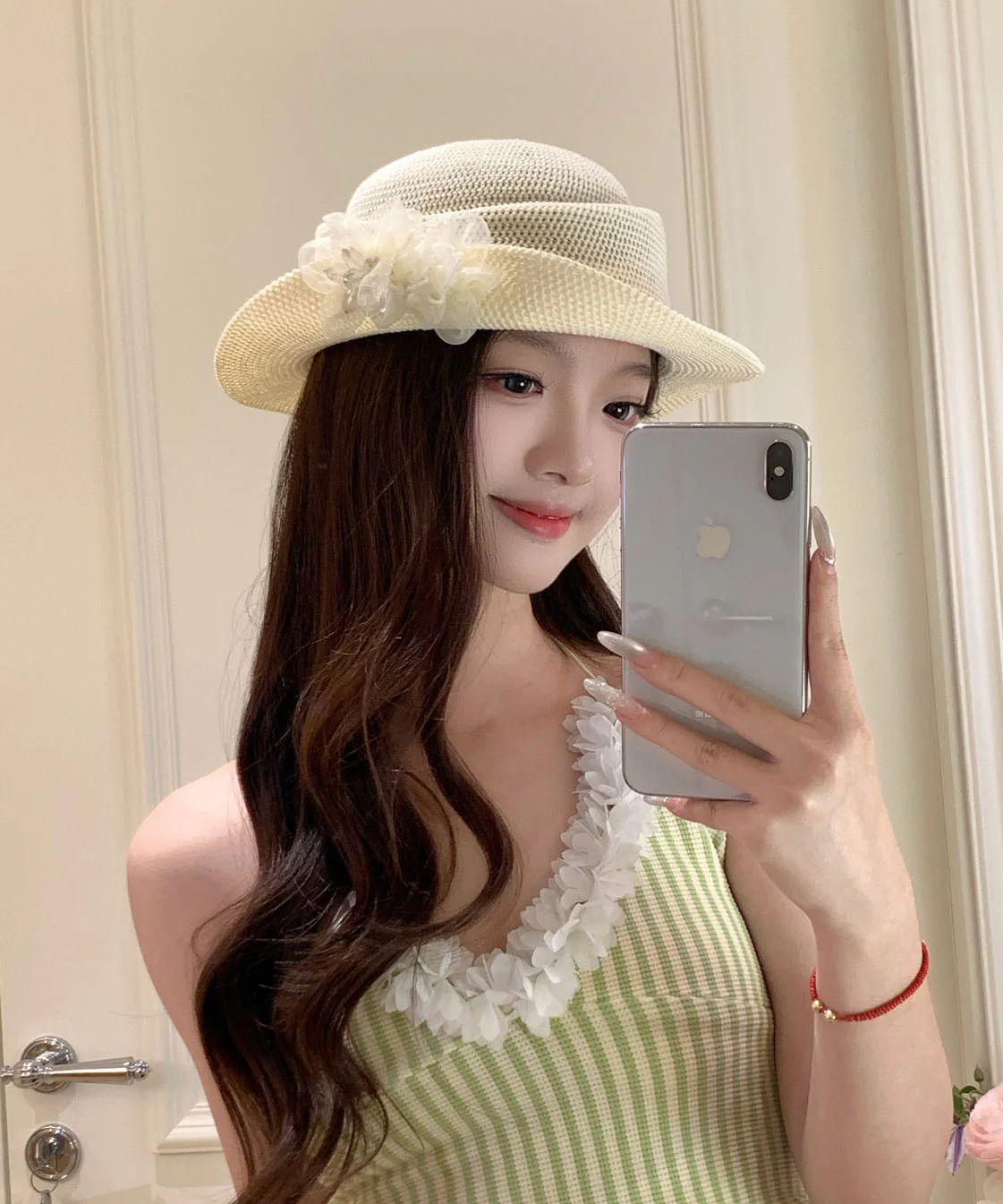 Original Beige Flower Vacation Straw Woven Hat - Image 3