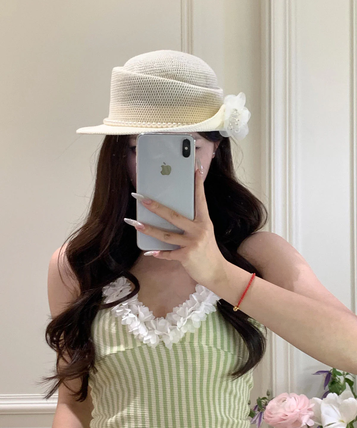 Original Beige Flower Vacation Straw Woven Hat - Image 5