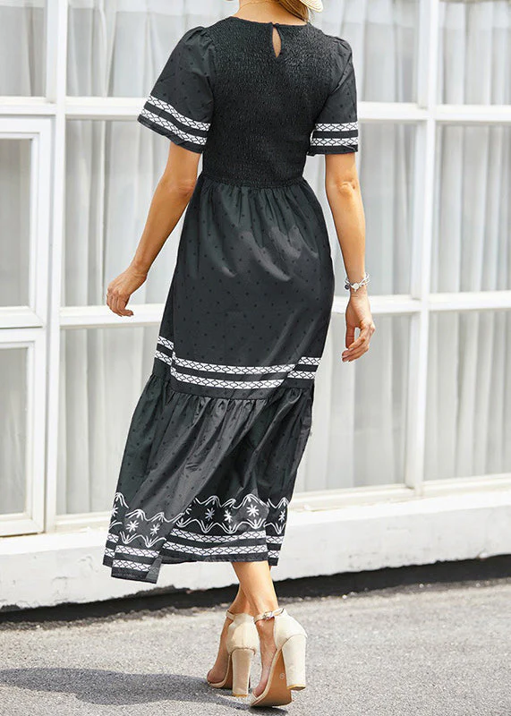 Original Black O Neck Print Dot Cotton Long Dresses Summer - Image 2