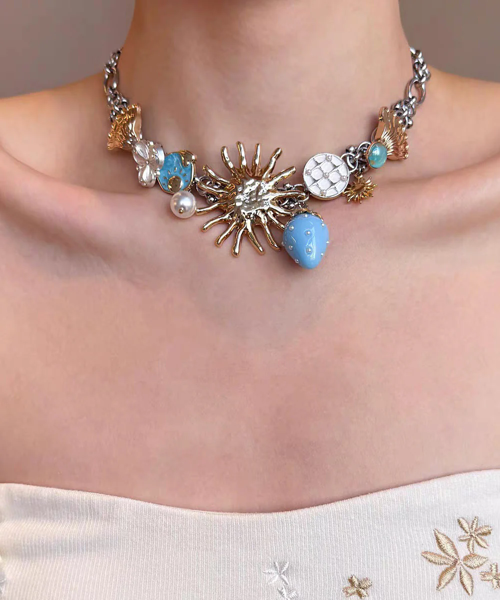Original Blue Stainless Steel Strawberry Sun Pendant Necklace - Image 3