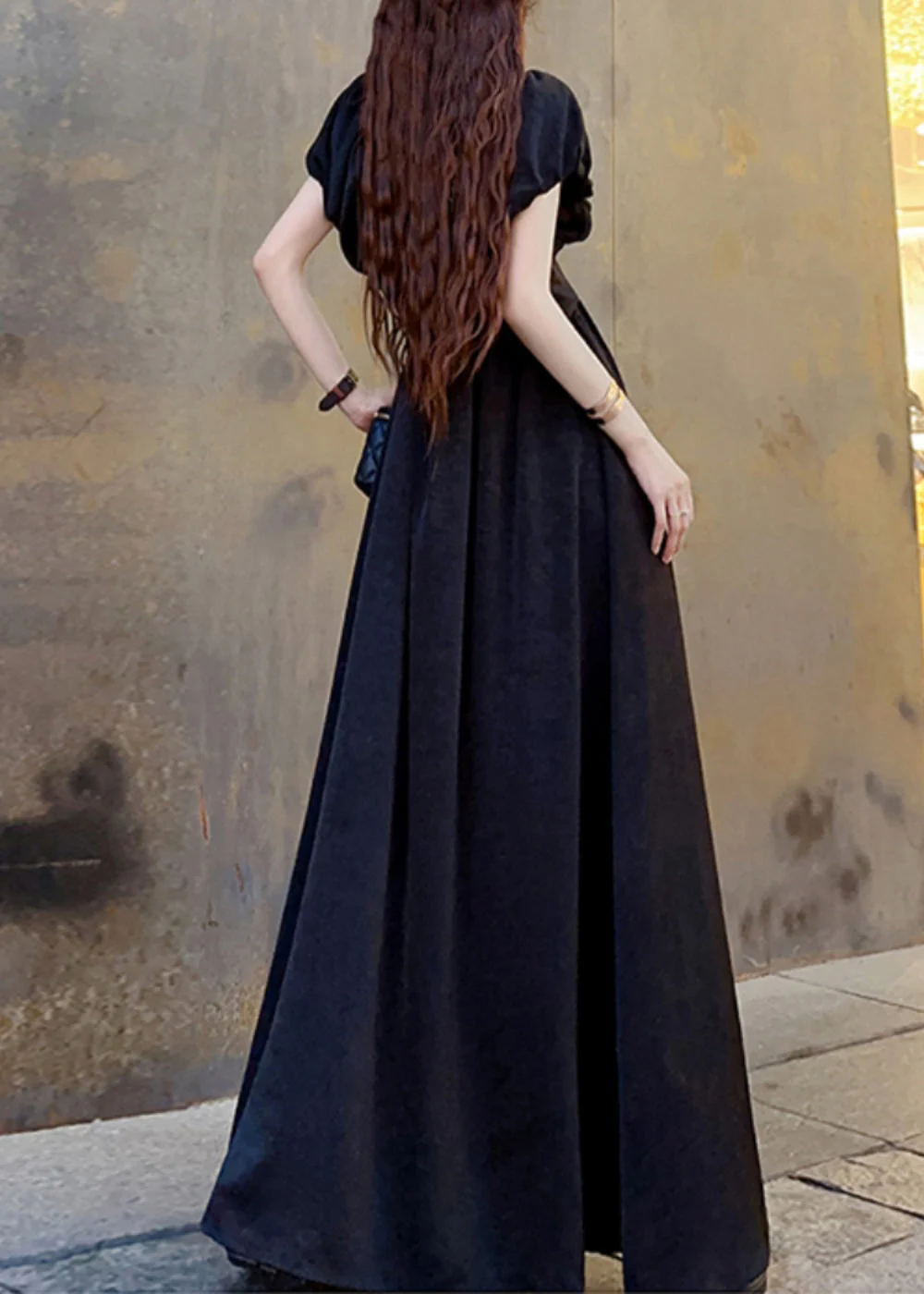 Original Champagne V Neck Wrinkled Cotton Maxi Dress Summer - Image 5