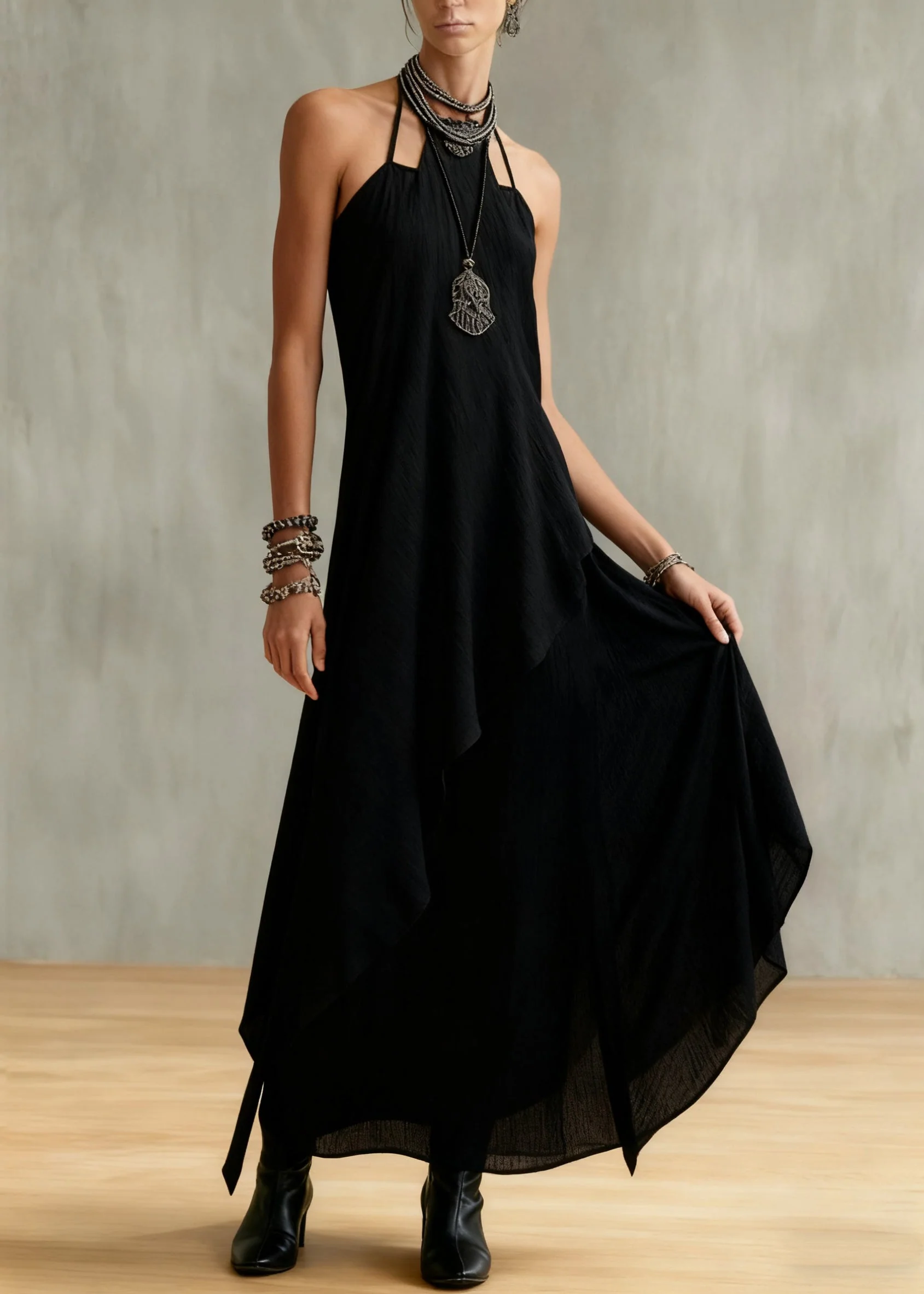 Original Coffee Asymmetrical Tops And Spaghetti Strap Dress Cotton Two Piece Set Sleeveless - Image 2