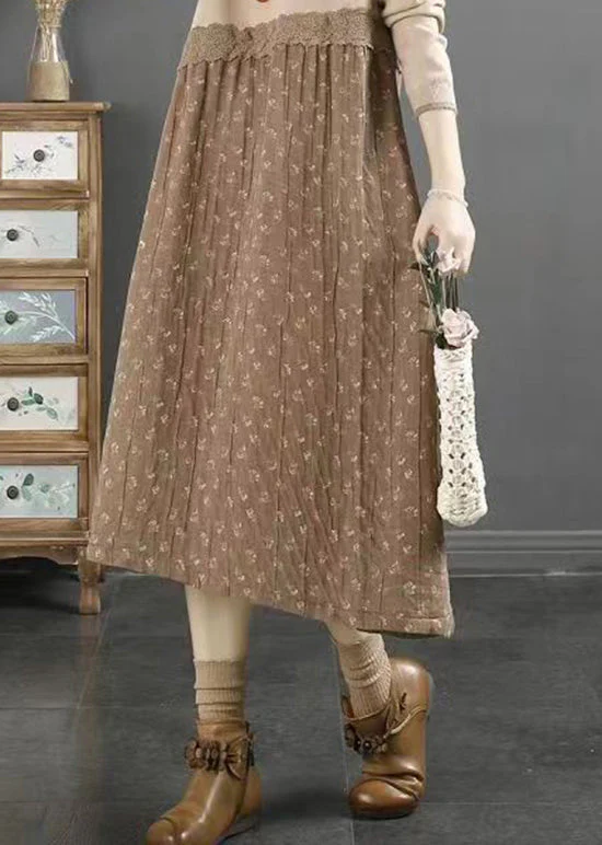 Original Coffee O Neck Lace Patchwork Cotton Long Dresses Fall - Image 4