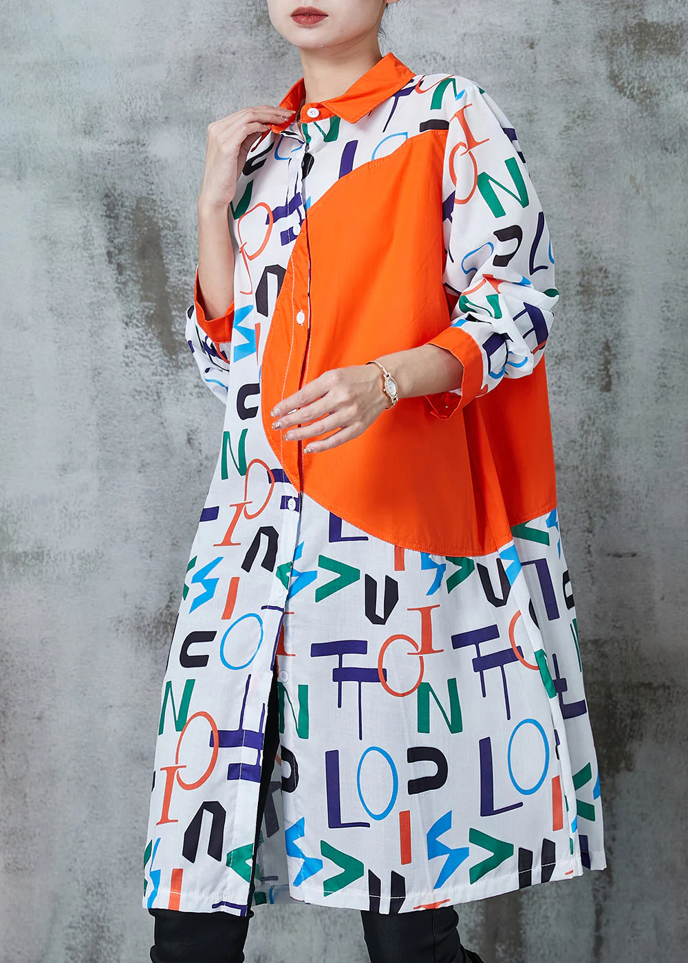 Original Desig Orange Print Cotton Loose Shirt Dress Summer - Image 3