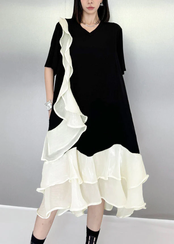 Original Design Apricot Ruffled Patchwork Cotton Dress Summer - Image 3