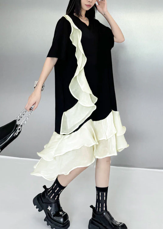 Original Design Apricot Ruffled Patchwork Cotton Dress Summer - Image 4