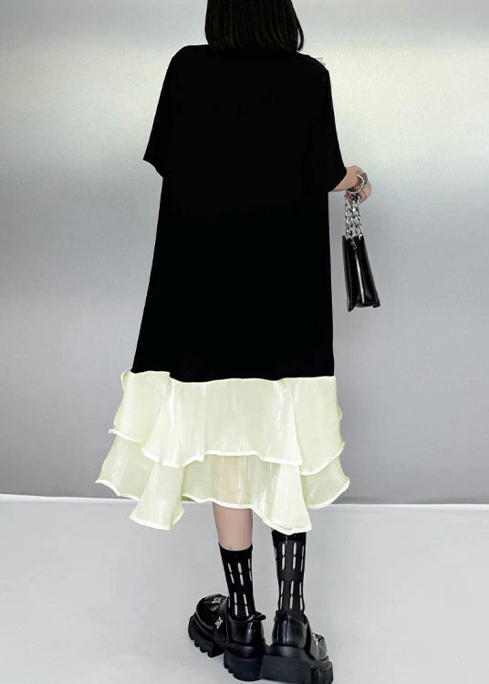 Original Design Apricot Ruffled Patchwork Cotton Dress Summer - Image 5