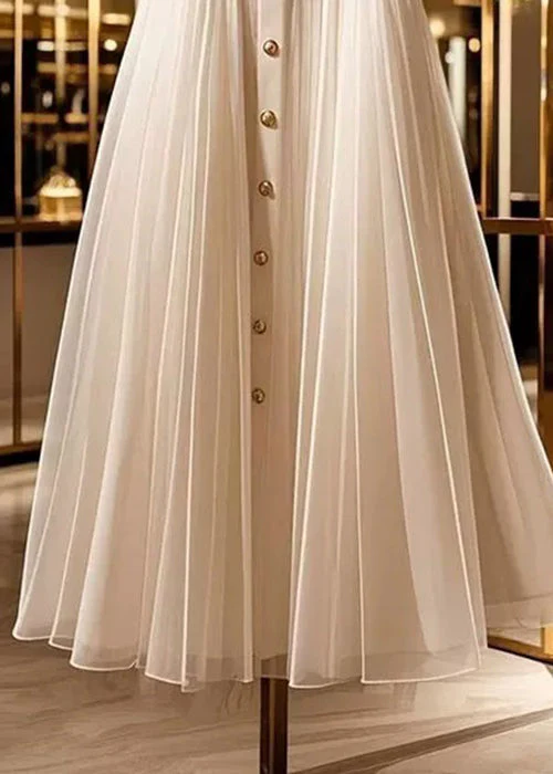 Original Design Apricot Wrinkled High Waist Tulle Skirts Summer - Image 3