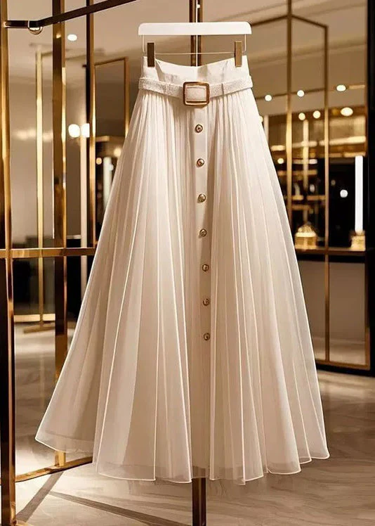 Original Design Apricot Wrinkled High Waist Tulle Skirts Summer - Image 4