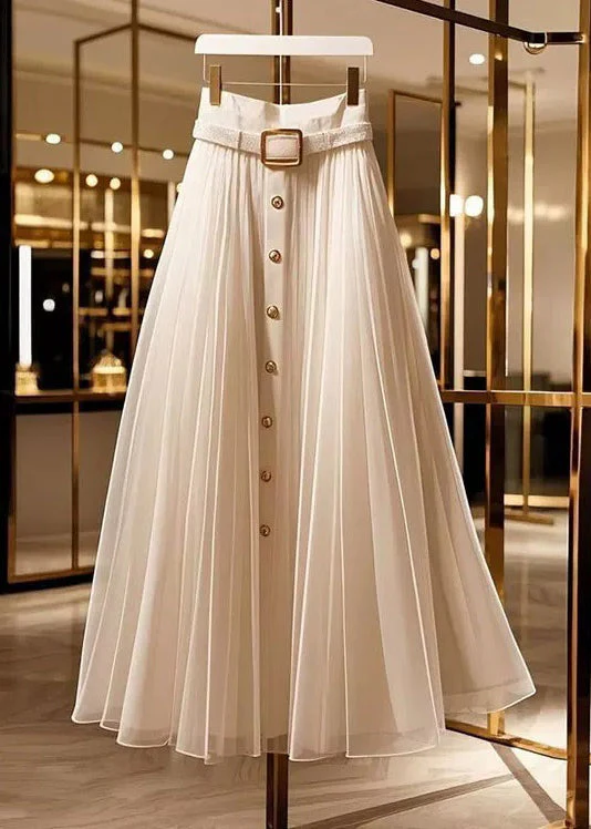 Original Design Apricot Wrinkled High Waist Tulle Skirts Summer - Image 5