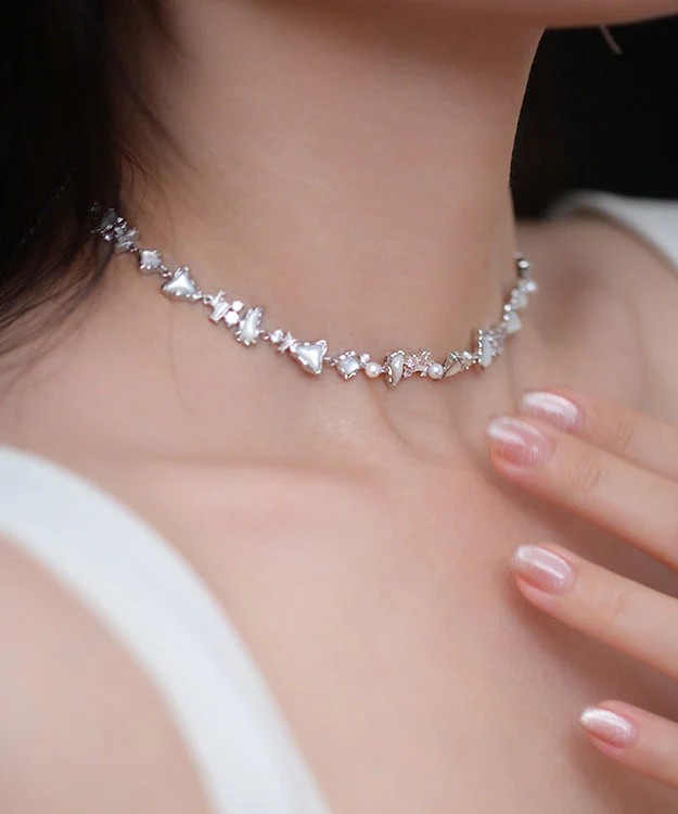 Original Design Asymmetric Pearl Silver Choker - Image 4
