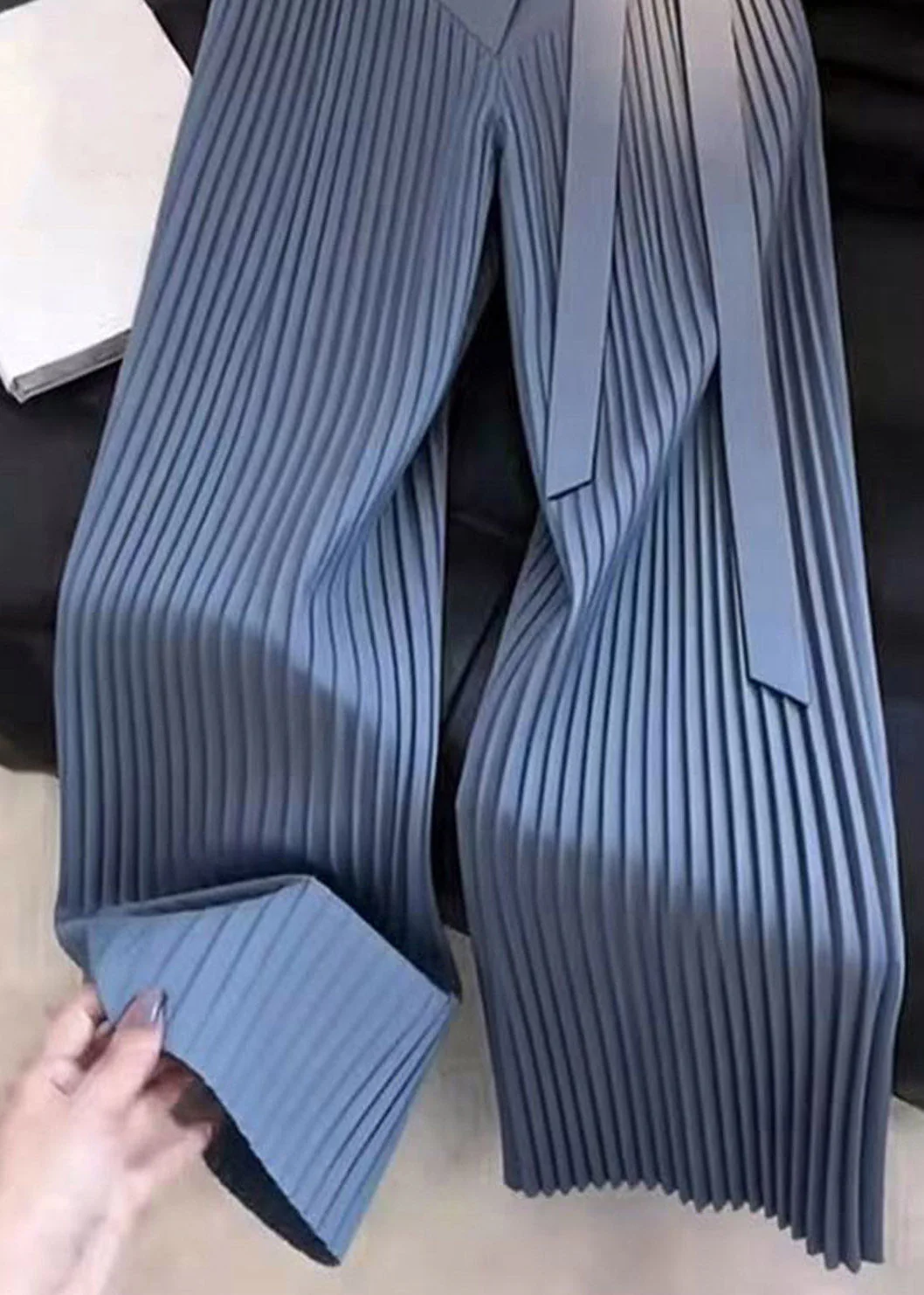 Original Design Asymmetrical Wrinkled Patchwork Tie Waist Wide Leg Pants - Image 4