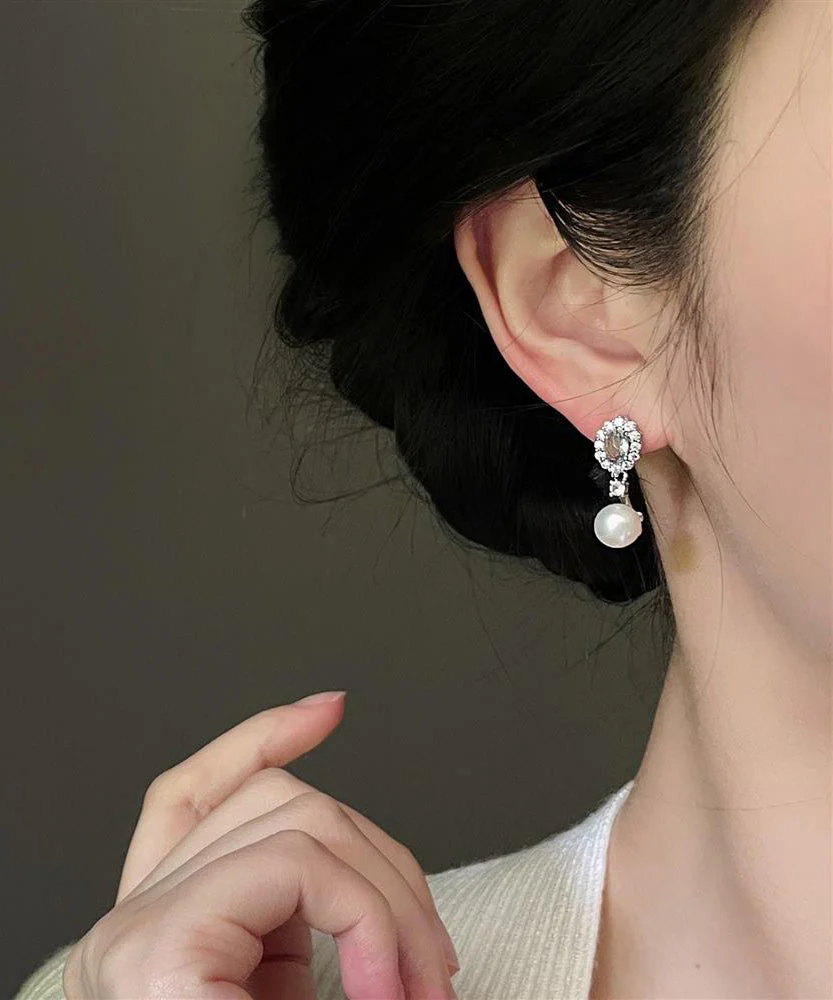 Original Design Baby Blue Copper Overgild Zircon Pearl Drop Earrings - Image 4