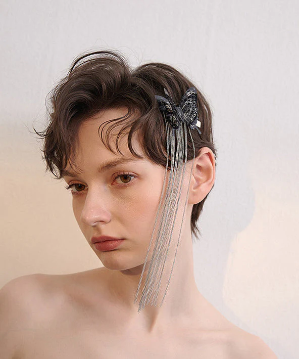 Original Design Black Butterfly Tassels Alloy Hairpin - Image 3