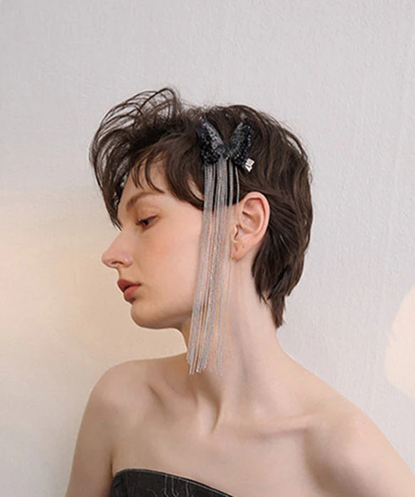 Original Design Black Butterfly Tassels Alloy Hairpin - Image 4