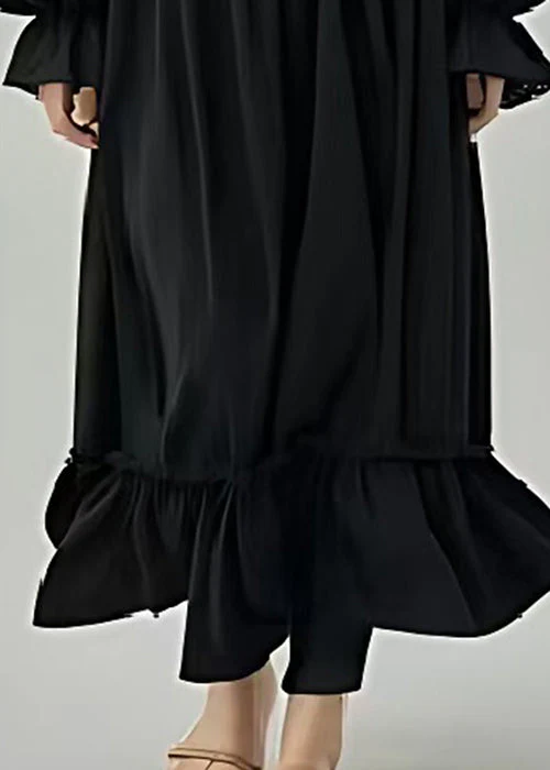 Original Design Black Cinched Cotton Maxi Dresses Lantern Sleeve - Image 5