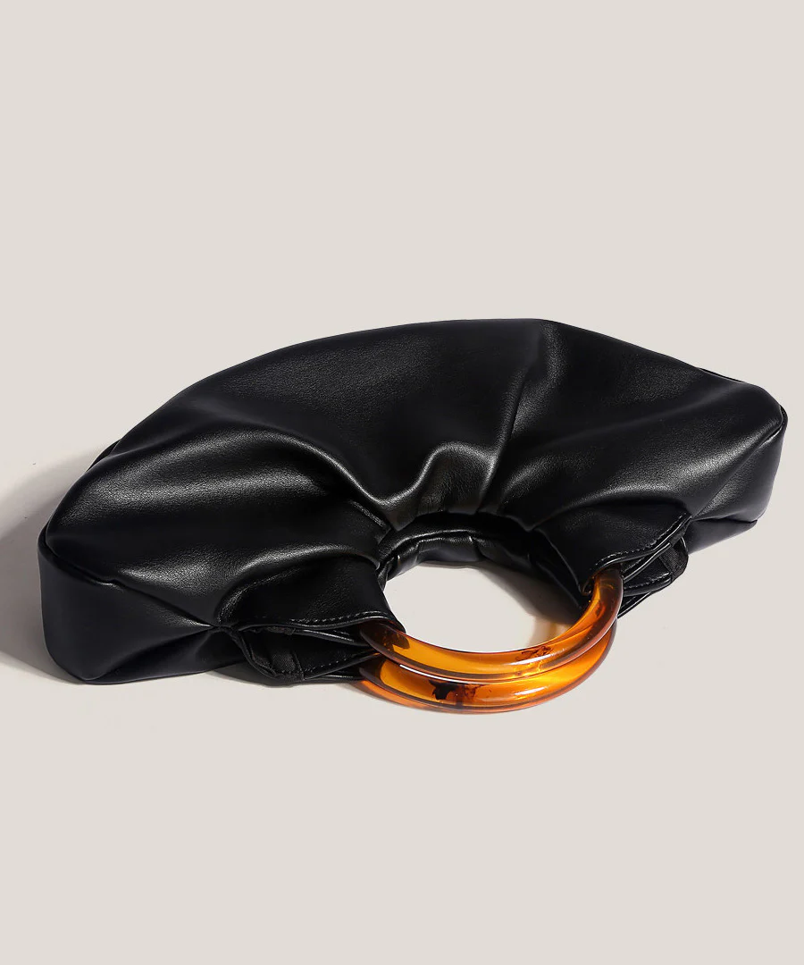 Original Design Black Pleated Acrylic Circular Faux Leather Tote Bag - Image 3