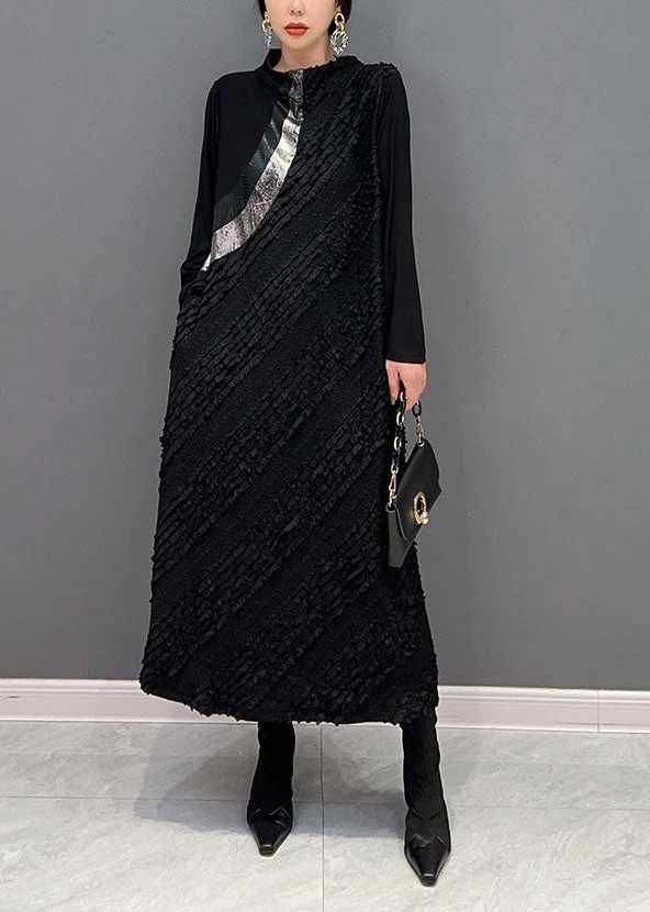 Original Design Black Stand Collar Patchwork Wear On Both Sides Holiday Dress Spring - Image 2