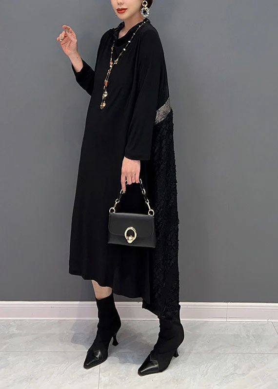 Original Design Black Stand Collar Patchwork Wear On Both Sides Holiday Dress Spring - Image 3