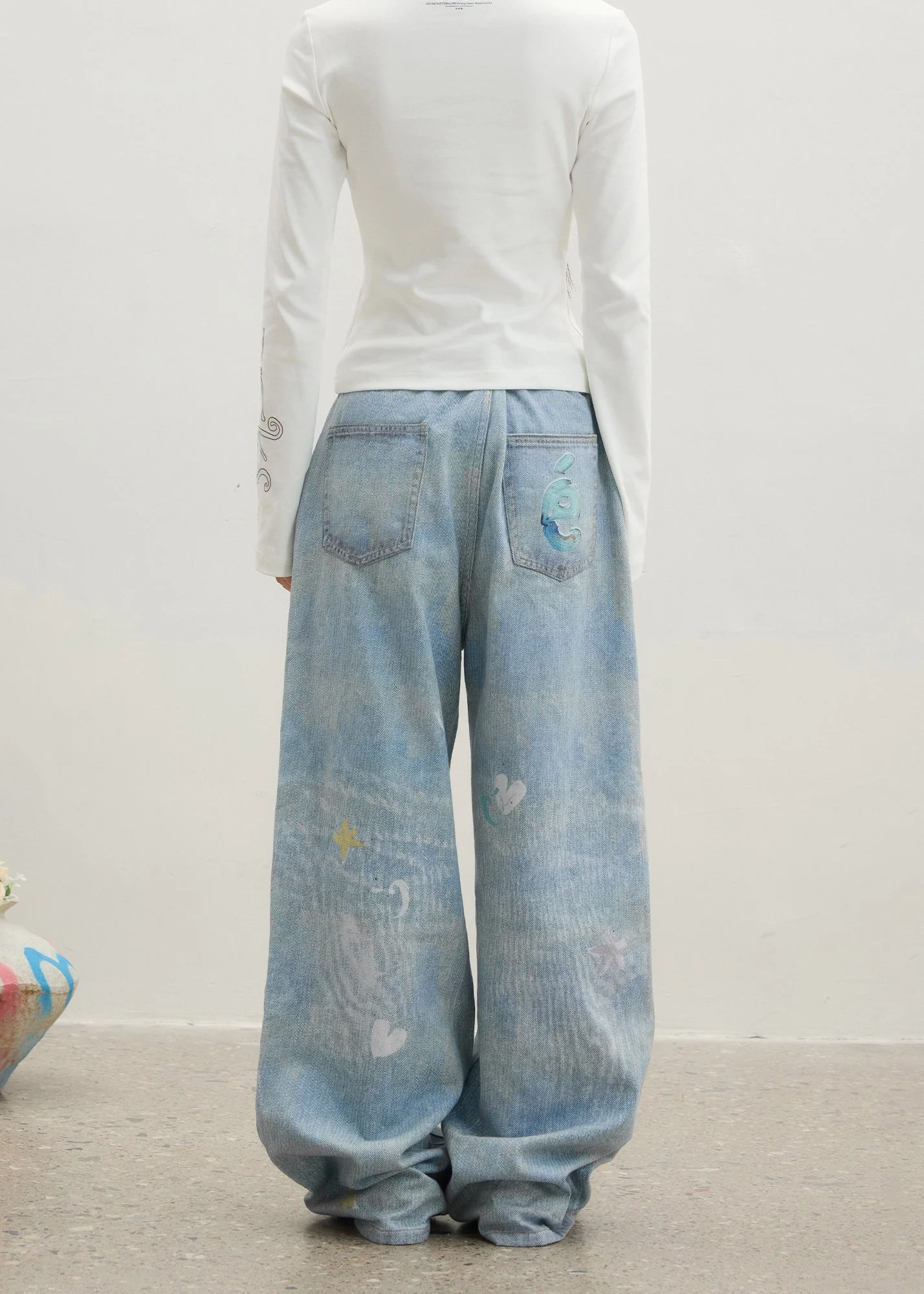 Original Design Blue Cartoon Print Zircon Denim Pants Spring - Image 5