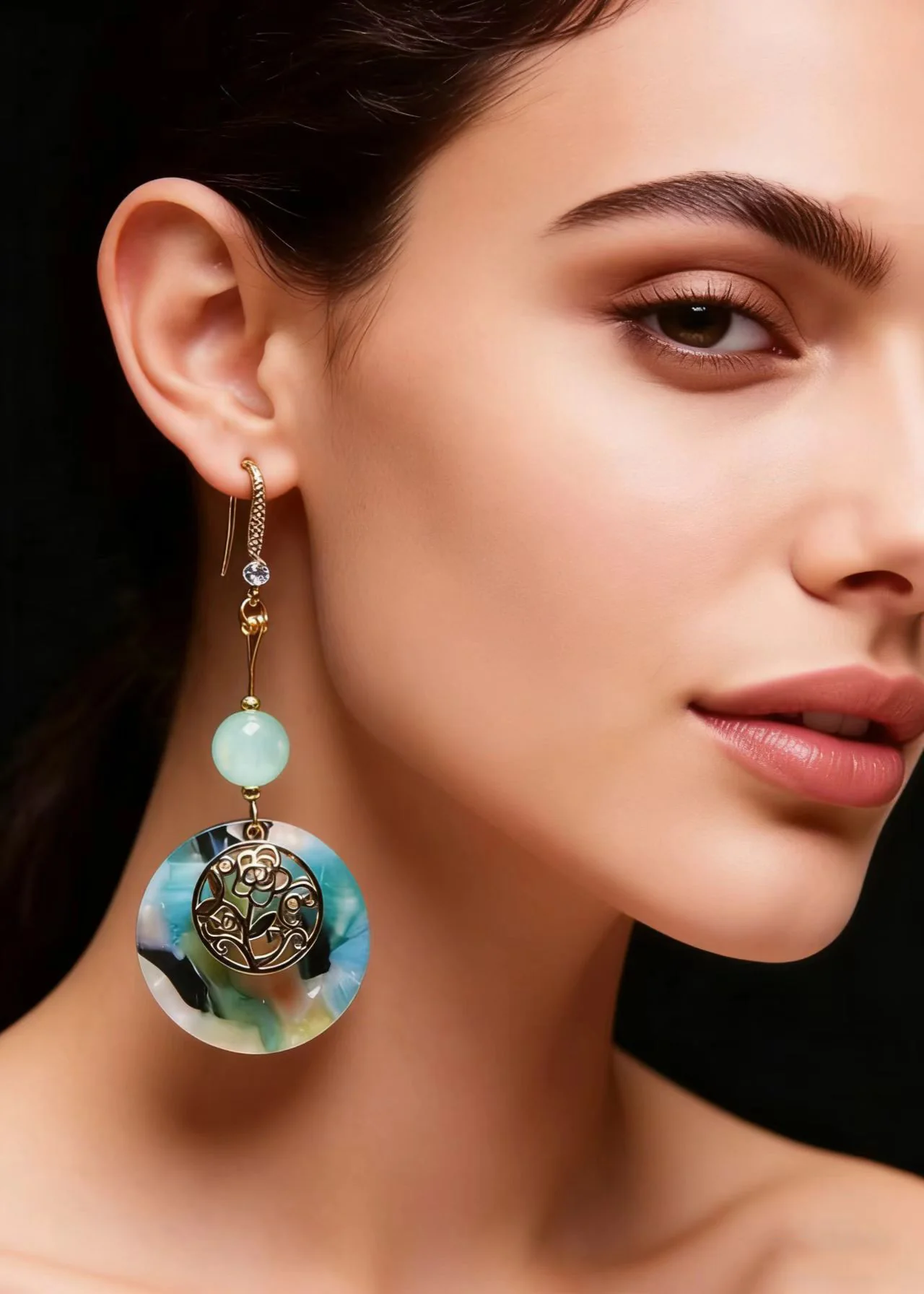 Original Design Blue Circular Jade National Style Drop Earrings - Image 4