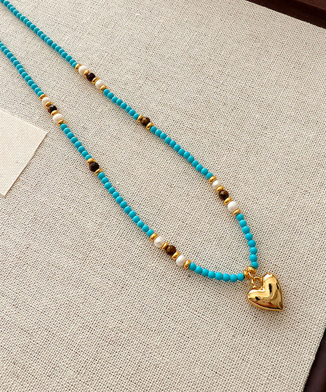 Original Design Blue Copper Alloy Turquoise Tiger's Eye Pendant Necklace - Image 5
