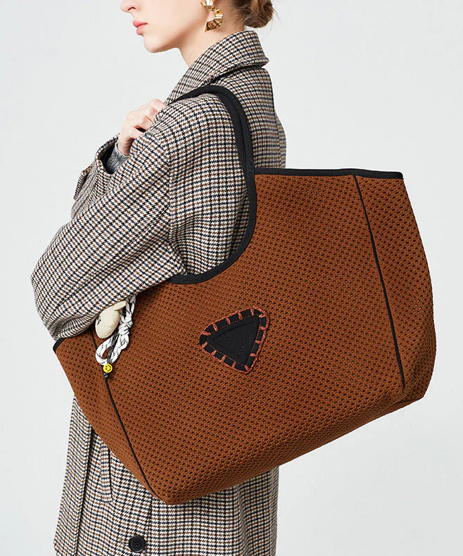 Original Design Chocolate Patchwork Large Capacity Cotton Women Handbag - Image 2