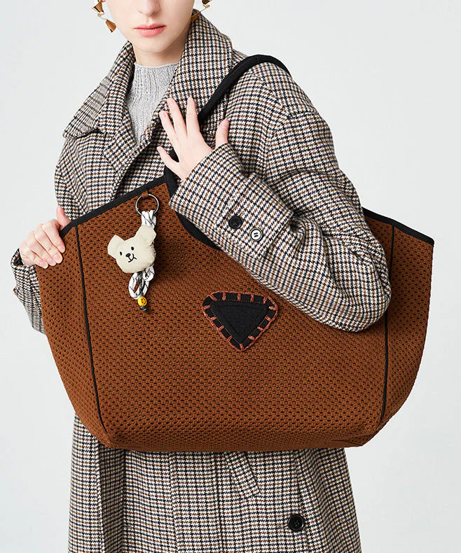 Original Design Chocolate Patchwork Large Capacity Cotton Women Handbag - Image 4