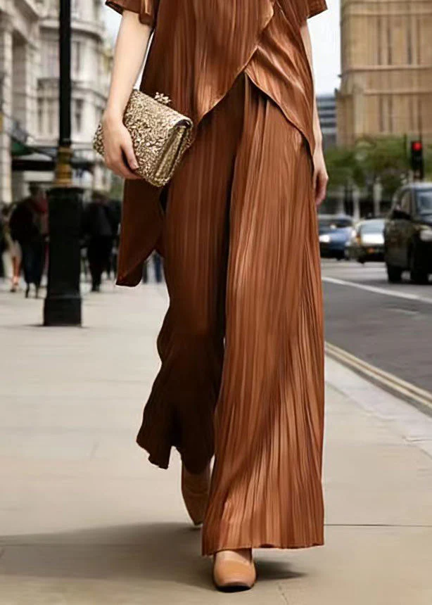 Original Design Coffee Asymmetrical Design Silk Two Pieces Set Summer - Image 4