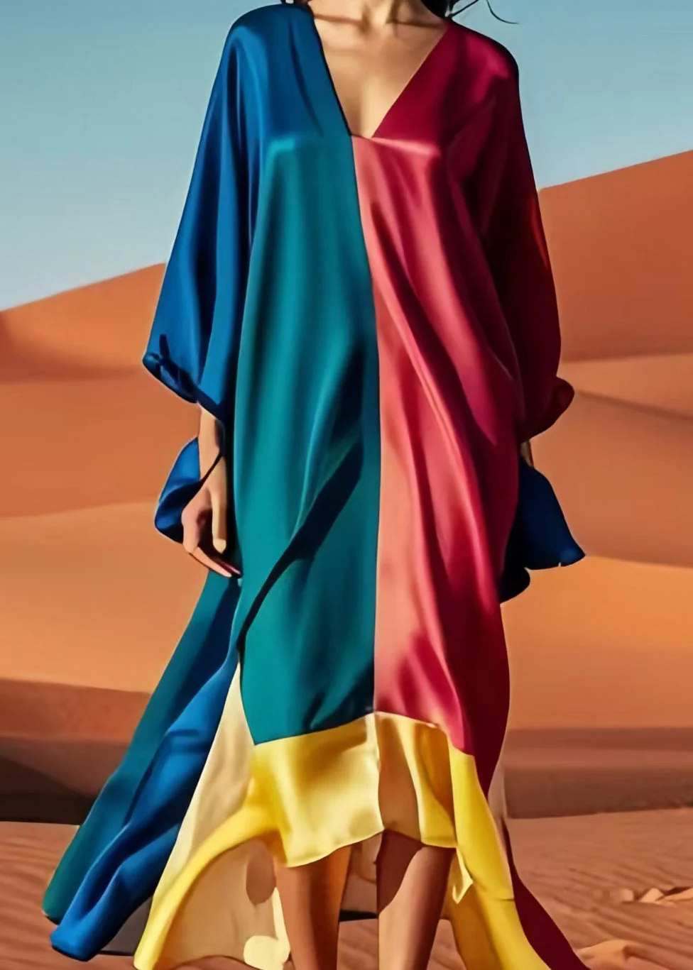 Original Design Colorblock Asymmetrical Patchwork Silk Vacation Dresses Spring - Image 4